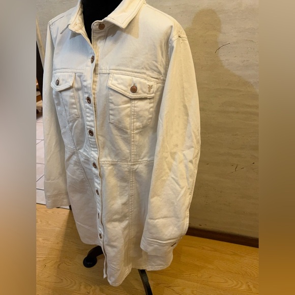 Frye White Button Front Long Sleeve Cotton Denim Shirt Dress - Picture 4 of 15